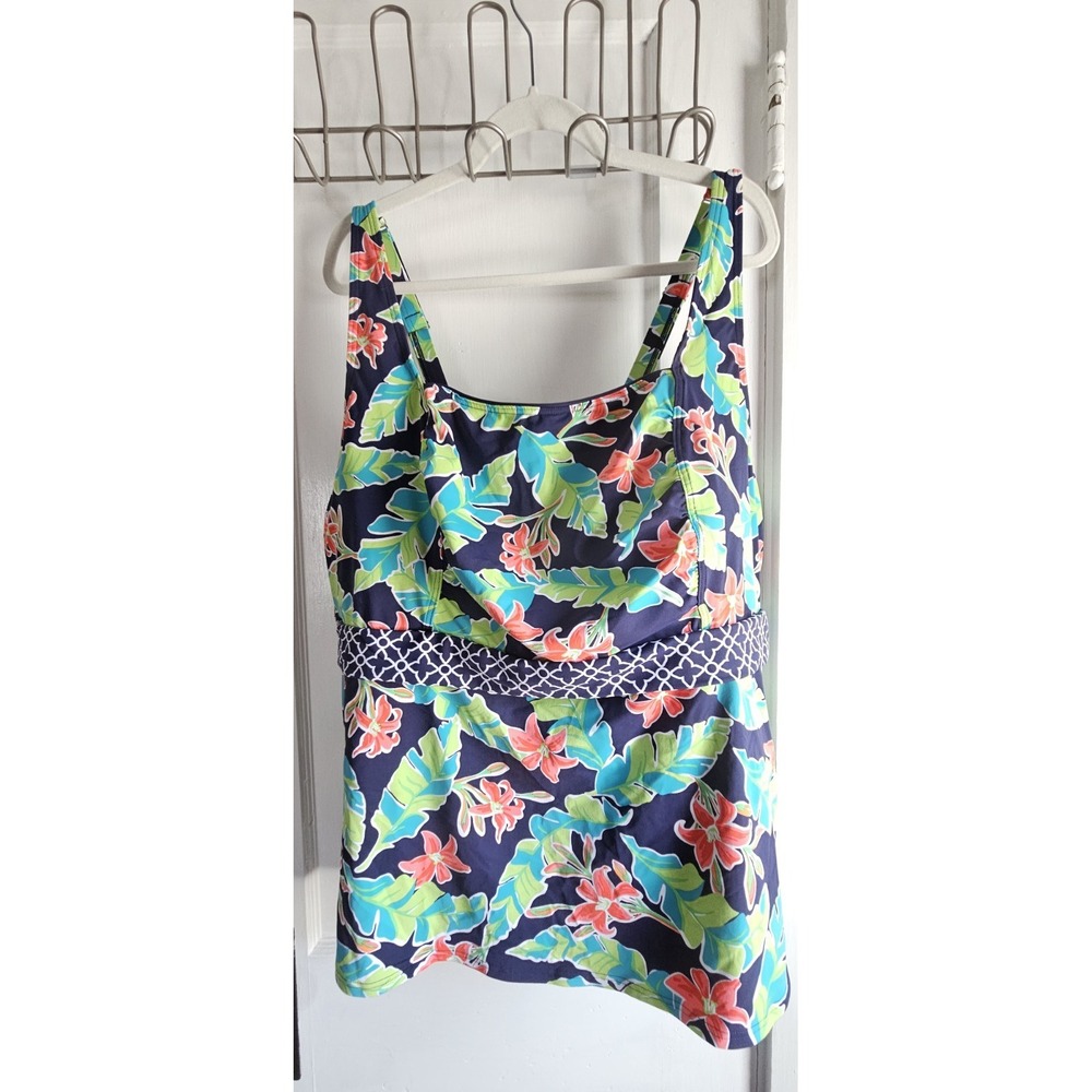 Lands End Women Tankini Swimsuit Top Tropical Floral Print‎ Underwire 24W/L